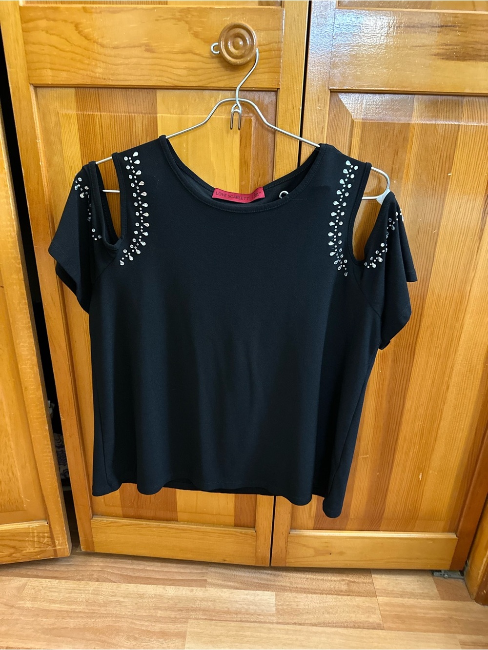Scarlett Black Cold-Shoulder Blouse with Stud Accents